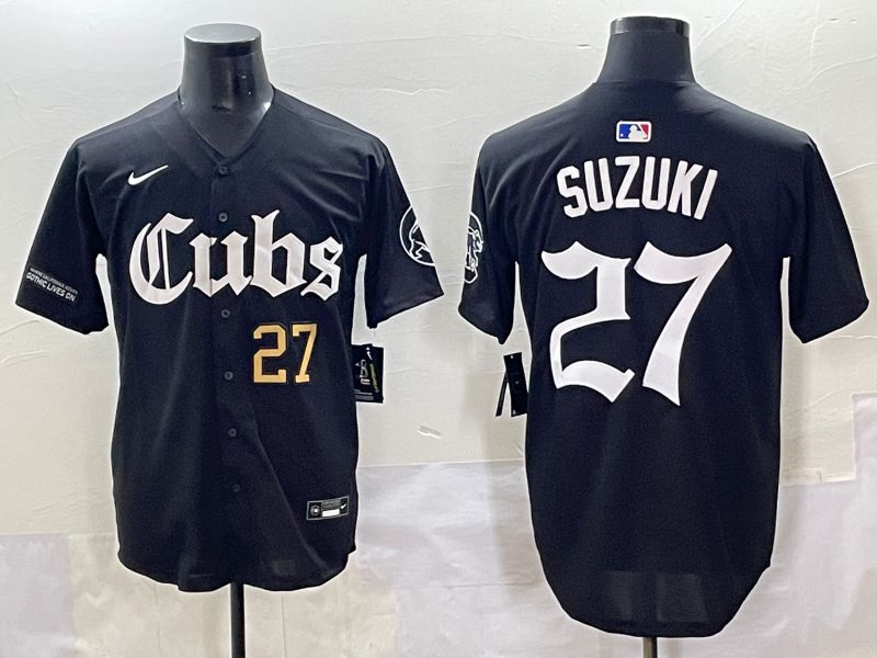 Men 2025 Chicago Cubs #27 Suzuki Black Five generations Joint Name Nike MLB Jersey style 3